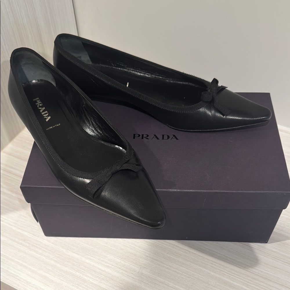Prada Black Leather Flats Size 38.5